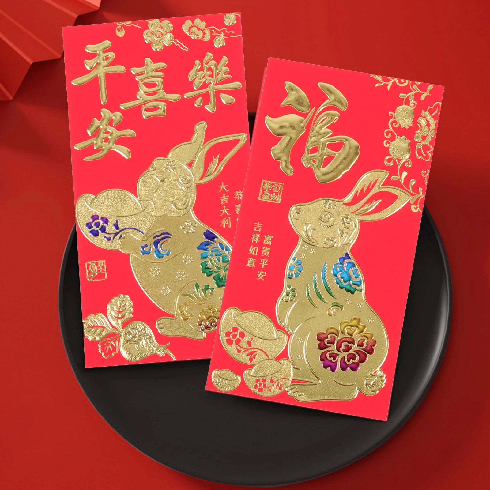 

60 Pcs Year of The Rabbit Red Envelope Good Blessings Envelopes Cartoon Chinese New Paper Envelops