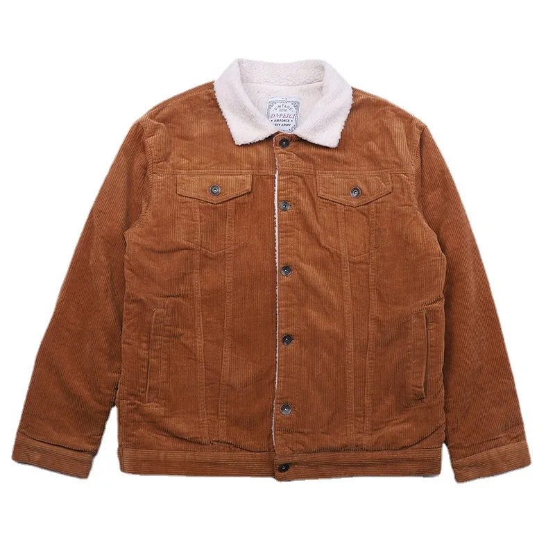 American Retro AMEKAJI Corduroy Cotton Puffer Jacket Men's Plus Size Japanese Trendy Sherpa Lined Thickened Winter Coat