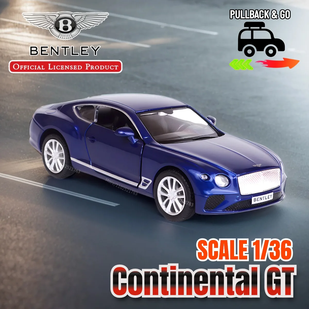 1/36 Bentley Continental GT Pullback Toy Car Model Official Licensed Scale Replica Metal Diecast Miniature Art Xmas Kid Boy Gift