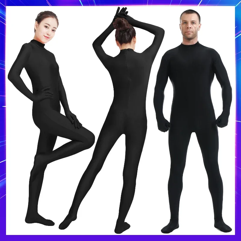 Zentai unisex skin tight jumpsuit New Kid adult suit custome zipper turtleneck bodysuit dancewear for women and men