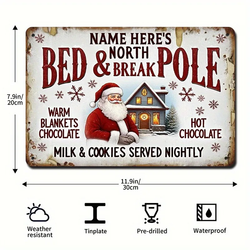 8x12 Inch (20x30cm) Custom 2D Flat Metal Plaque, North Pole Bed & Breakfast Sign, Decorative Christmas Ornament for B&B