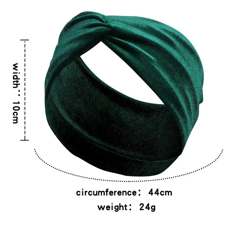 Gold Velvet Headband Bright Solid Color Versatile Cross Knot Bow Headwear Hair Accessories for Women Wide Hairband Turban