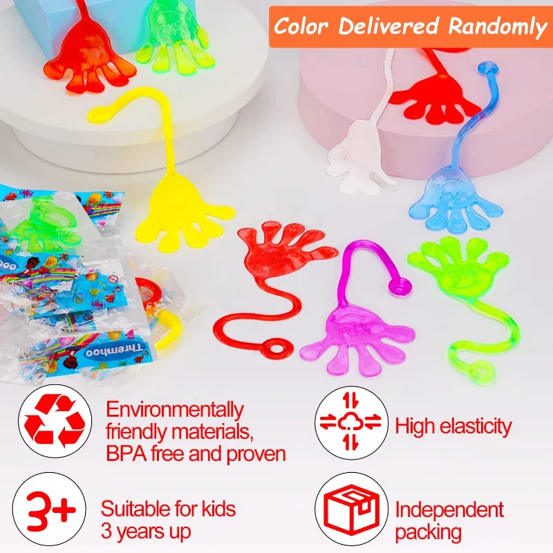 100 Pcs Sticky Hands Kids Stretchy Treasure Box Toy Classroom Prize Students Halloween Treat Mini Toys Bulk Prize Boy Girl Gift