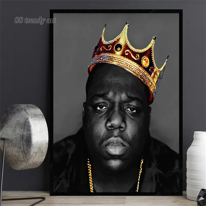 

Hip Hop Legend B.I.G Rapper Posters Black White Prints Canvas Painting Biggie with A Gold Crown Wall Art Picture Home Room Decor