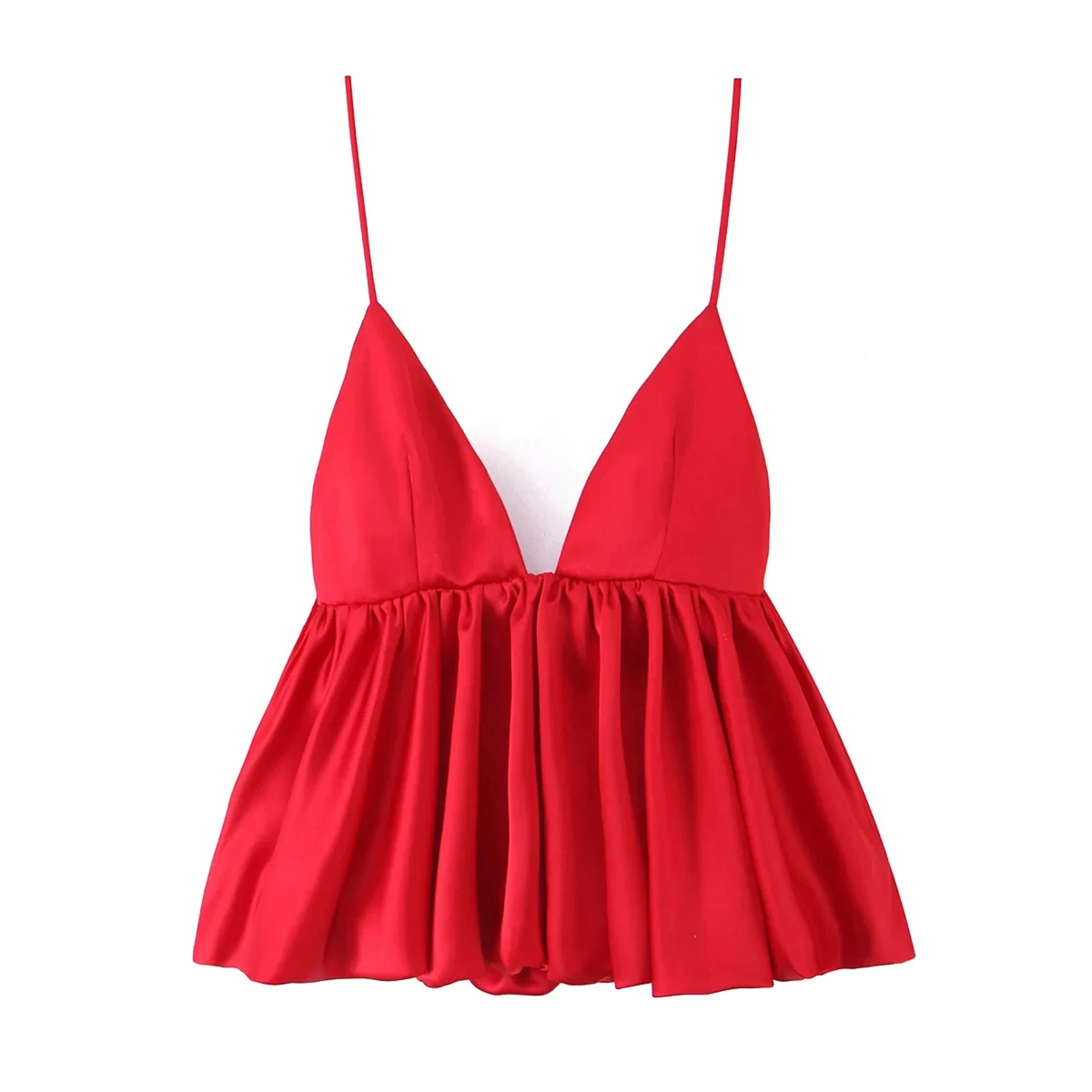 HH Sexy Seidiges Satin Crop-Top für Damen V-Ausschnitt Dünne Träger Ärmellos Einfarbiges Tanktop Abend Party Urlaub Elegante Outfits – Detail 2