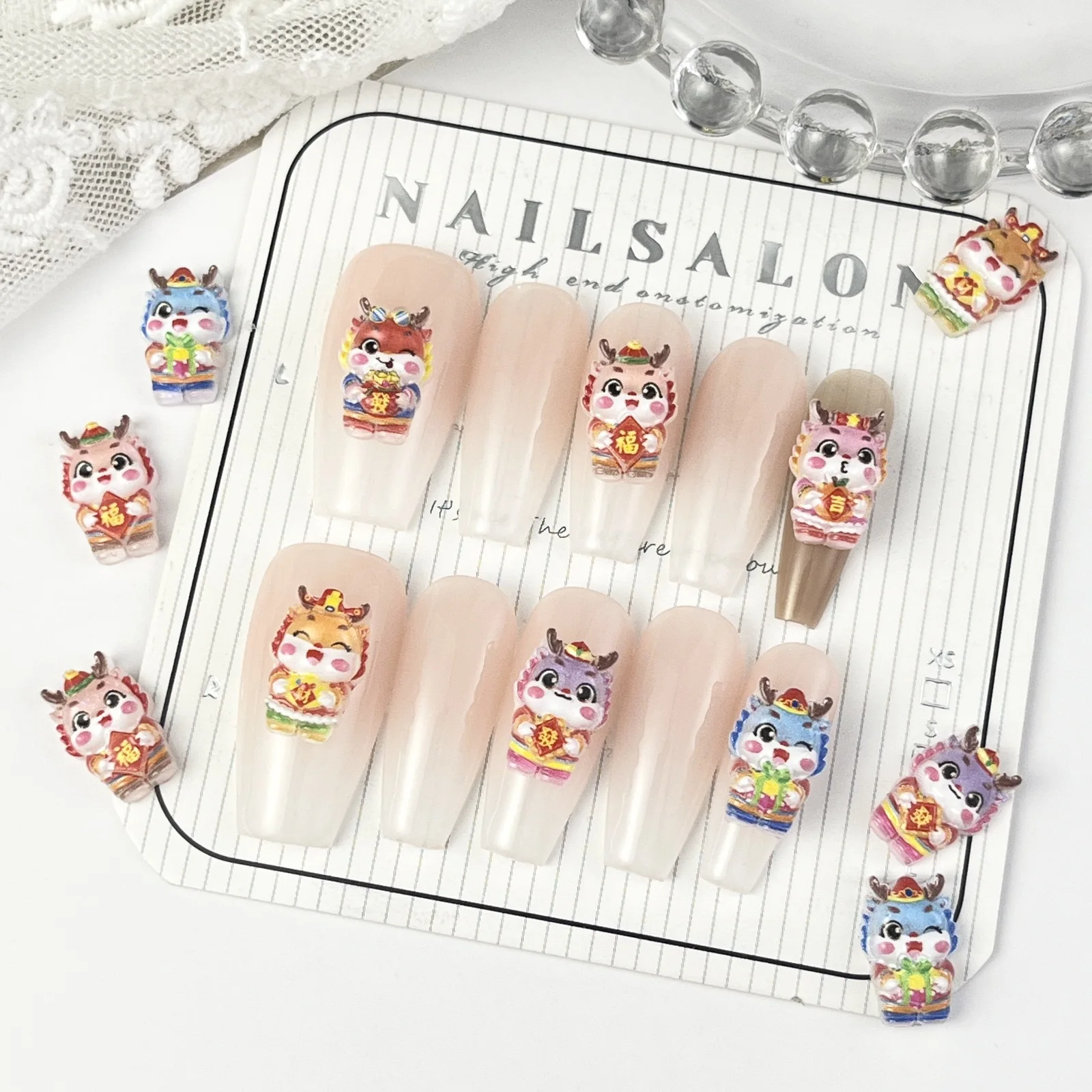 20pcs miniso New Year Dragon cartoon nail charms for diy nail making cute mini resin flatback nail art decoreation