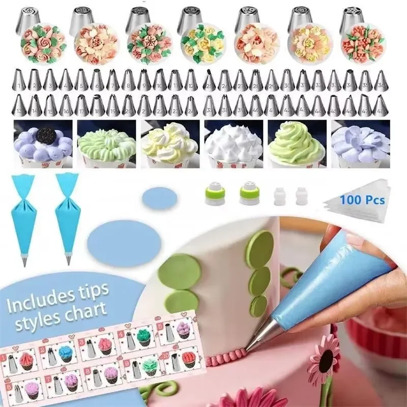 New design stainless steel eco-friendly cake decoration set, including more than 20 pieces, with rotating cake rack and