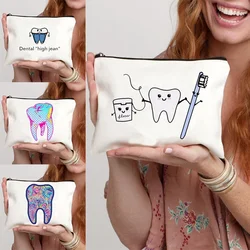 Saco de maquiagem com zíper branco dos desenhos animados, dentes bonitos, armazenamento, clínica odontológica, festa única feminina, bolsa decorativa minimalista, 2024