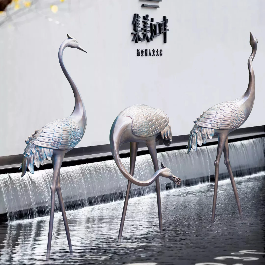 New Chinese style outdoor sales office, large crane ornaments, egret garden landscape, landscape sculpture