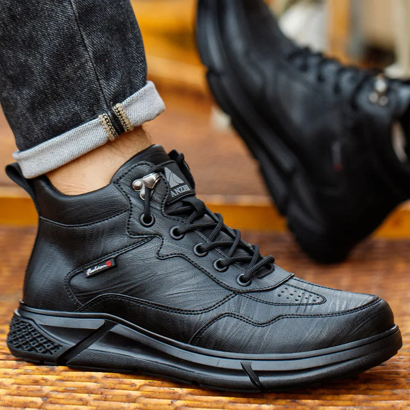 Black Leather Waterproof Safety Work Shoes Men Steel Toe Office Boots Shoes Indestructible Construction Male Boots Footwear