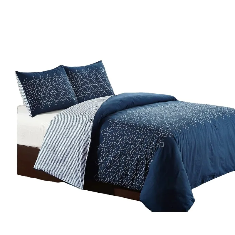 

Navy ground wholesale 3 piece Geometric embroidery texture bedding set comforter s comforters queen