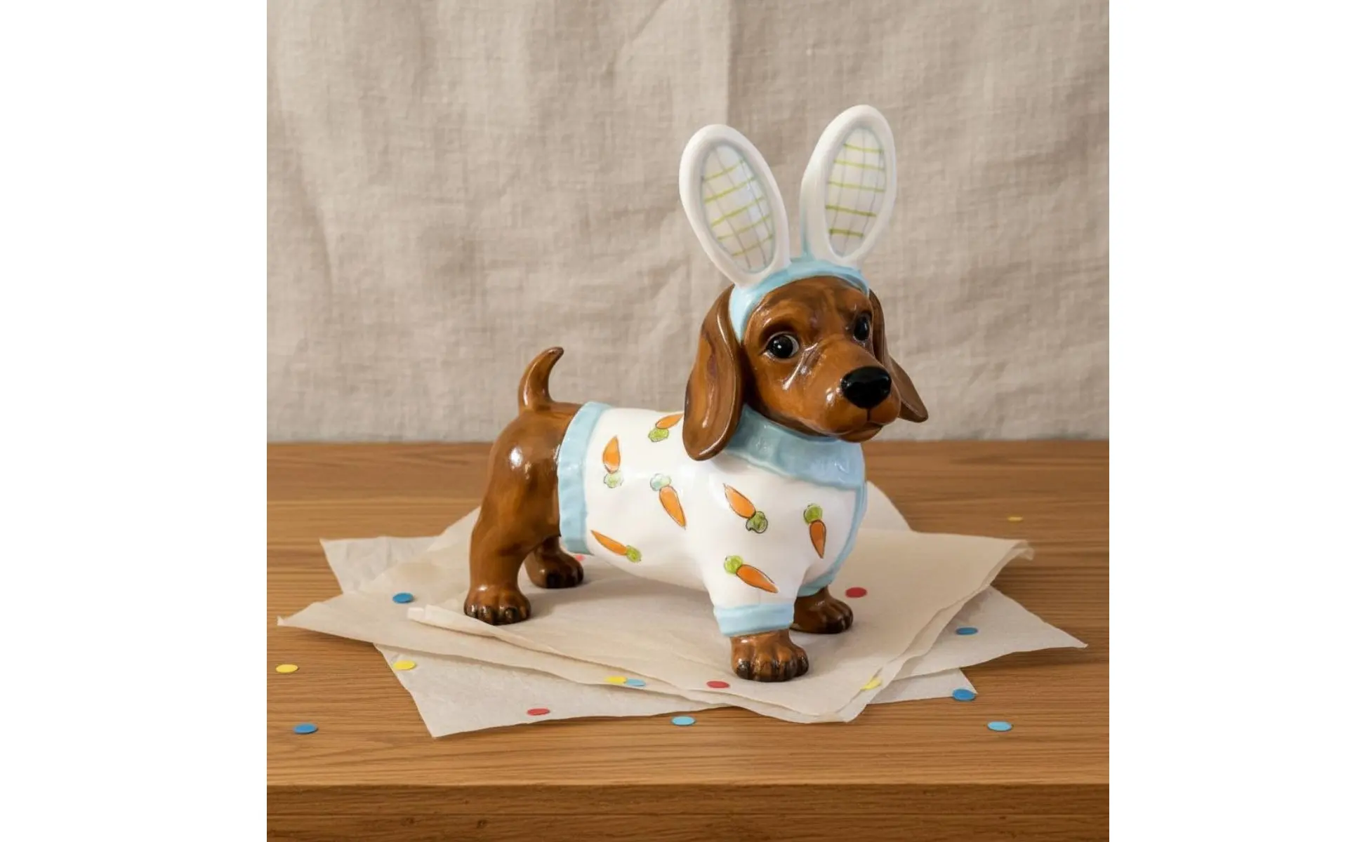Dachshund Hare Statue Holiday Themed Dog in Hare Costume Statue Resin Wiener Dog Sculpture Lasting Color House Decoration