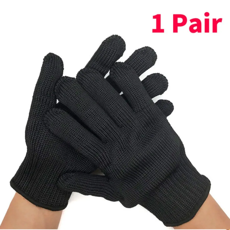 1Pair Black Steel Wire Metal Mesh Gloves Safety Anti Cutting Wear Resistant Kitchen Butcher Working Gloves Garden Self Defense