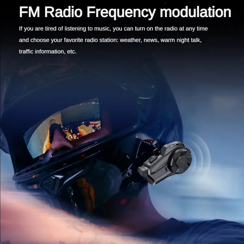 Oreillette Bluetooth 5.1 pour moto, appareil de communication pour casque, kit mains-libres étanche avec radio FM, portée 1000m, intercom pour 3 motocyclistes