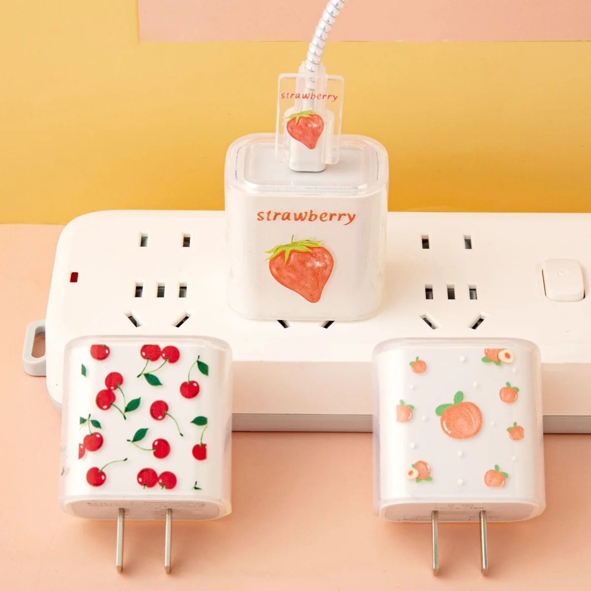 Strawberry Cherry Peach 5pcs Cable Protector for IPhone/ iPad 18W/20W Charger Case Cable Management Phone Wire Cord Organizer