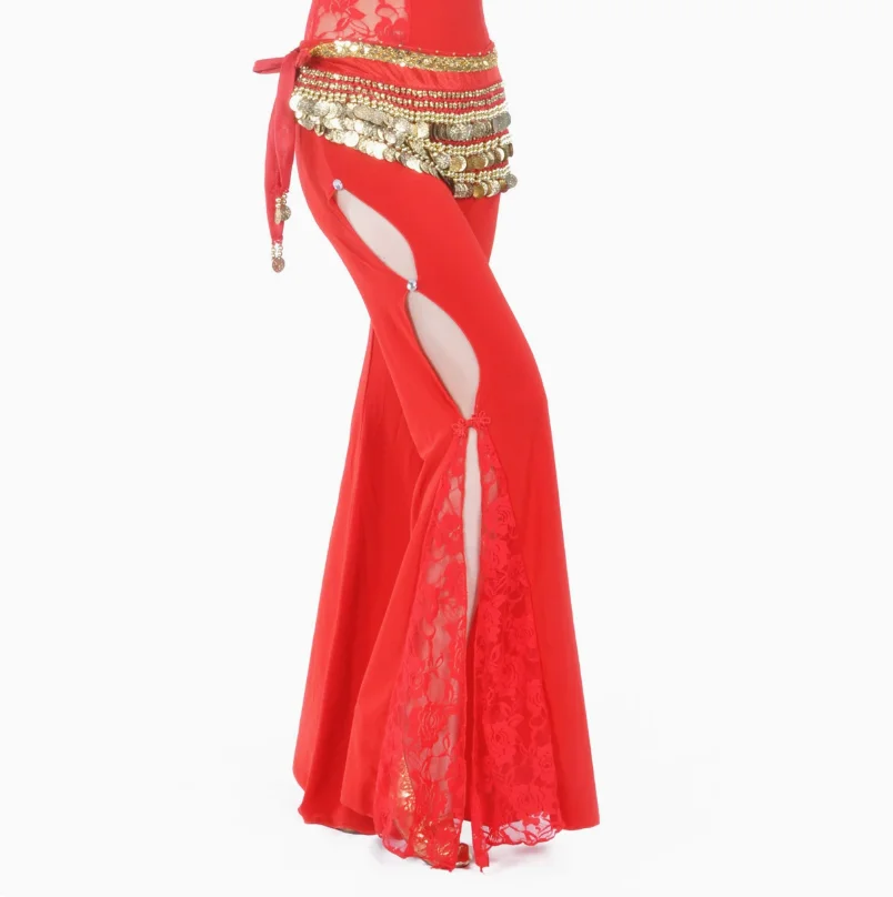 1 개/몫 여성 밸리 댄스 바지 사이드 오프닝 레이스 바지 레이디 퍼포먼스 댄스 바지 무료