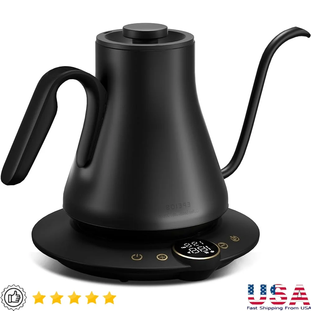 

Gooseneck Electric Kettle ±1℉ Temperature Control Stainless Steel Inner 0.8L Quick Heating Pour Over Coffee Maker with Brew