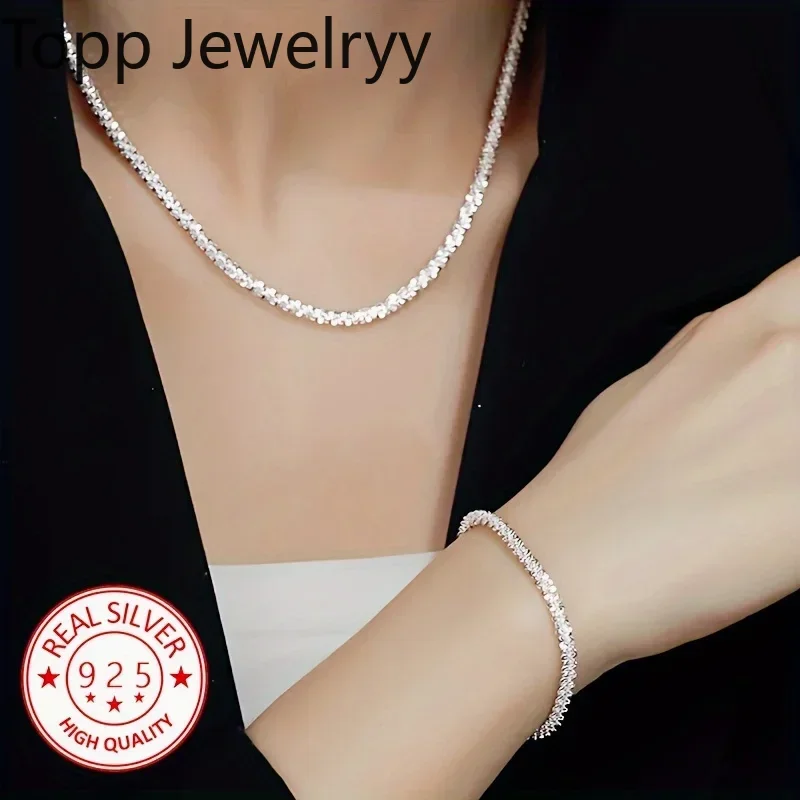 Luxury Brand 2pcs 925 Sterling Silver Charms Bracelets Necklaces Jewelry Set for Women Lady Designer Jewelry Wedding Party Gifts