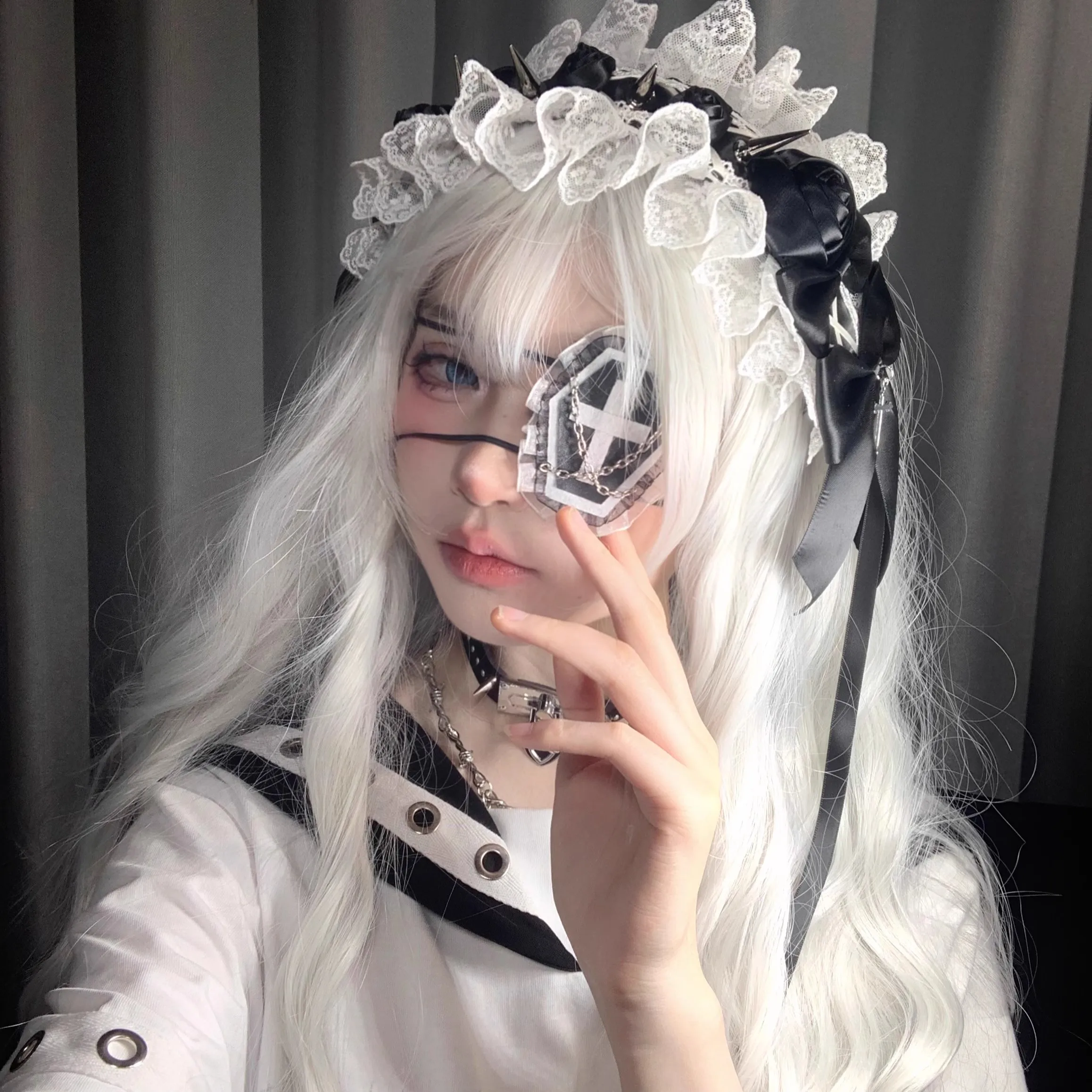 Lolita Anime maska ​​na oczy wygodna przepaska na oko gotycka ciemna czerń regulowane rekwizyty do oczu Halloween Cosplay akcesoria na imprezę tematyczną