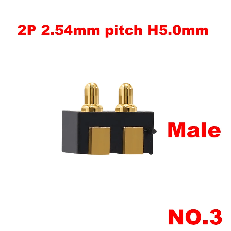 1pcs 4.3 2.8 5.0 5.5 6.7 7.0  2.54 Spring Loaded Pogo Pin Connector Side Welding Mount SMD Strip Male Contact SMT 2P 2pin female