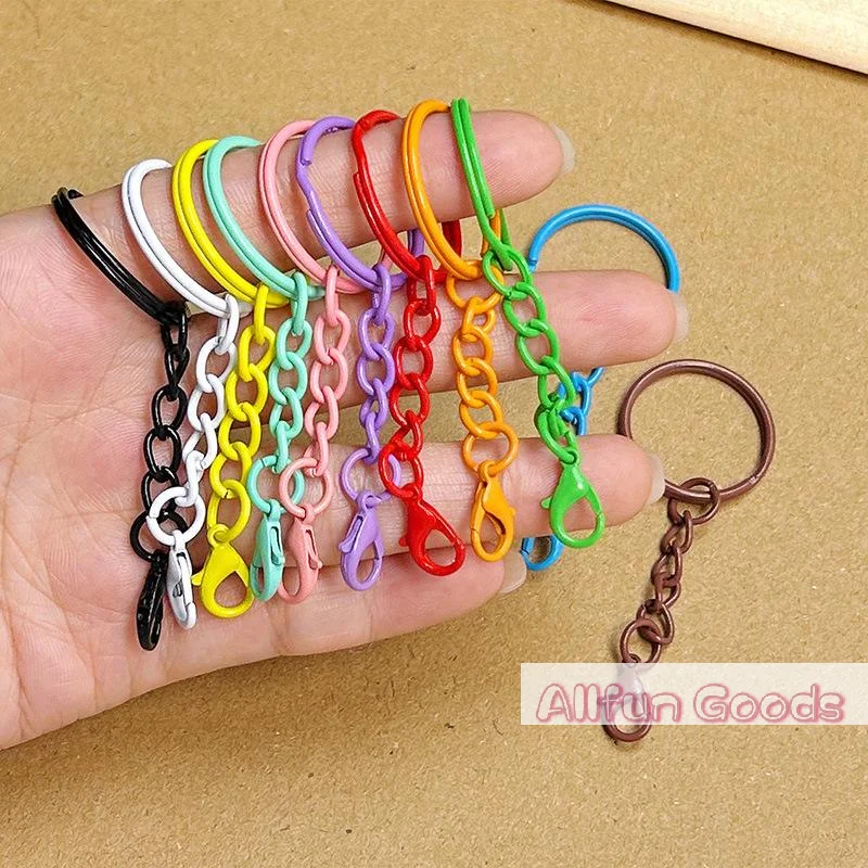 [TG835]50pcs Colorful Keyrings With Chains Lobster Clasps For DIY Jewelry Making Keychain Connector Hooks Bags Holder Supplies