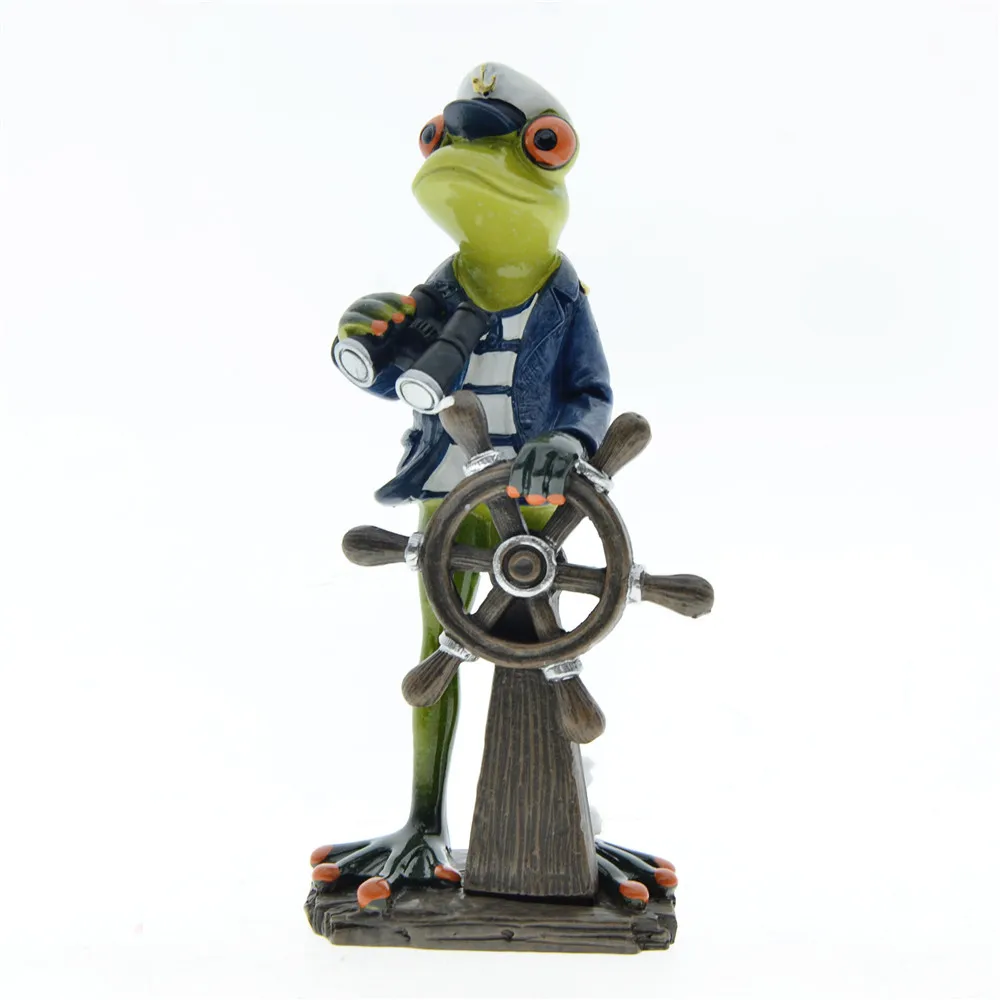 Resin Funny Long-legged Frog Figure Figurines Sail Captain Sculpture Snooker Player Statue Home Decor Crafts Personalized Gift
