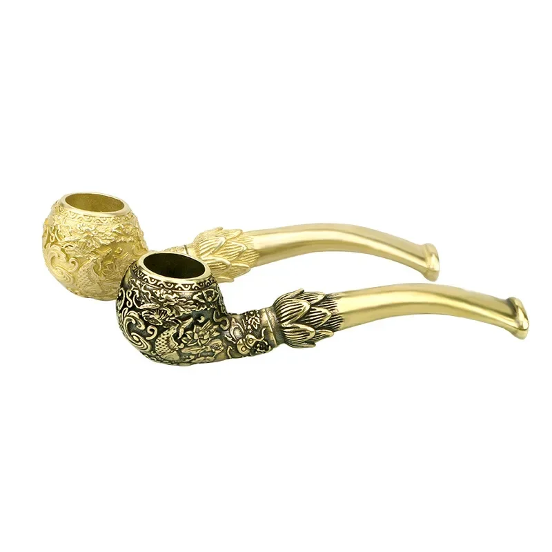 Antique Hand-carved Carp Brass Pipe Copper Cigarette Holder Figurines Miniatures Tobacco Pipe Ornaments Creative Home Decoration