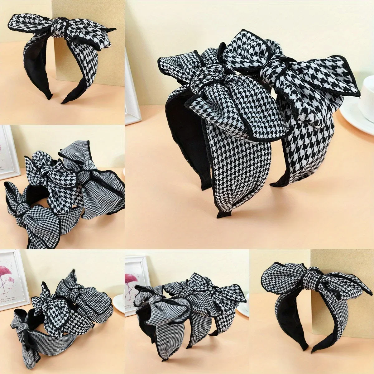 Fashion Black Plaid Bow Headband for Women with Velvet Texture and Elegant Oversized Bow Design Hot Sale Hair Accessories - Image 5