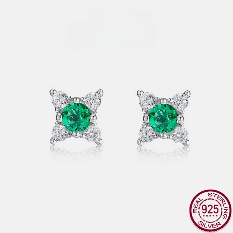 

New S925 pure silver cultivated emerald earrings, small, fresh, exquisite, fashionable earrings, holiday gifts, wedding jewelry