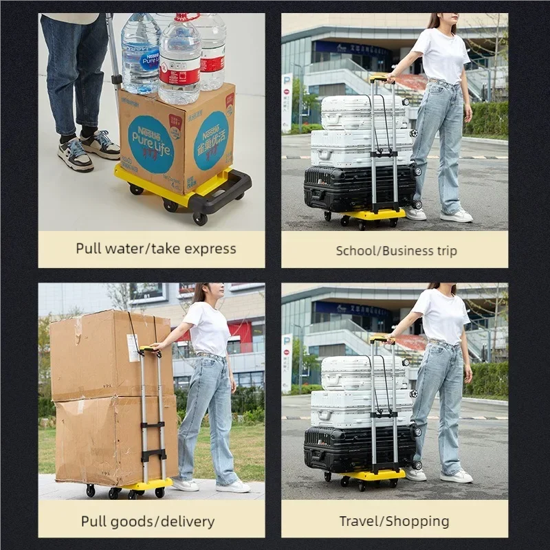 Handcart for Moving Goods, Small Cart for Pulling Goods, Folding Four-wheel Small Cart, Heavy-duty Express Logistics