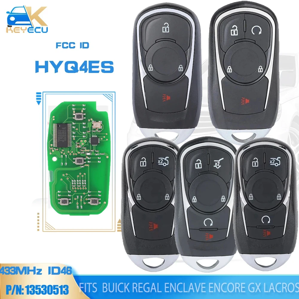 

KEYECU FCCID: HYQ4ES / HYQ4AS умный дистанционный ключ 3/4/5B 315 МГц/433 МГц Fob для Buick Regal анклава Encore GX Lacros 2021 2022 2023