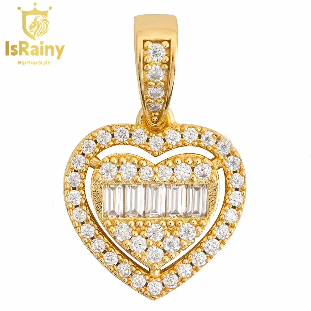 

IsRainy Hip Hop Rock 100% 925 Sterling Silver VVS D Color Real GRA Moissanite Full Diamonds Heart Pendant Fine Jewelry Wholesale