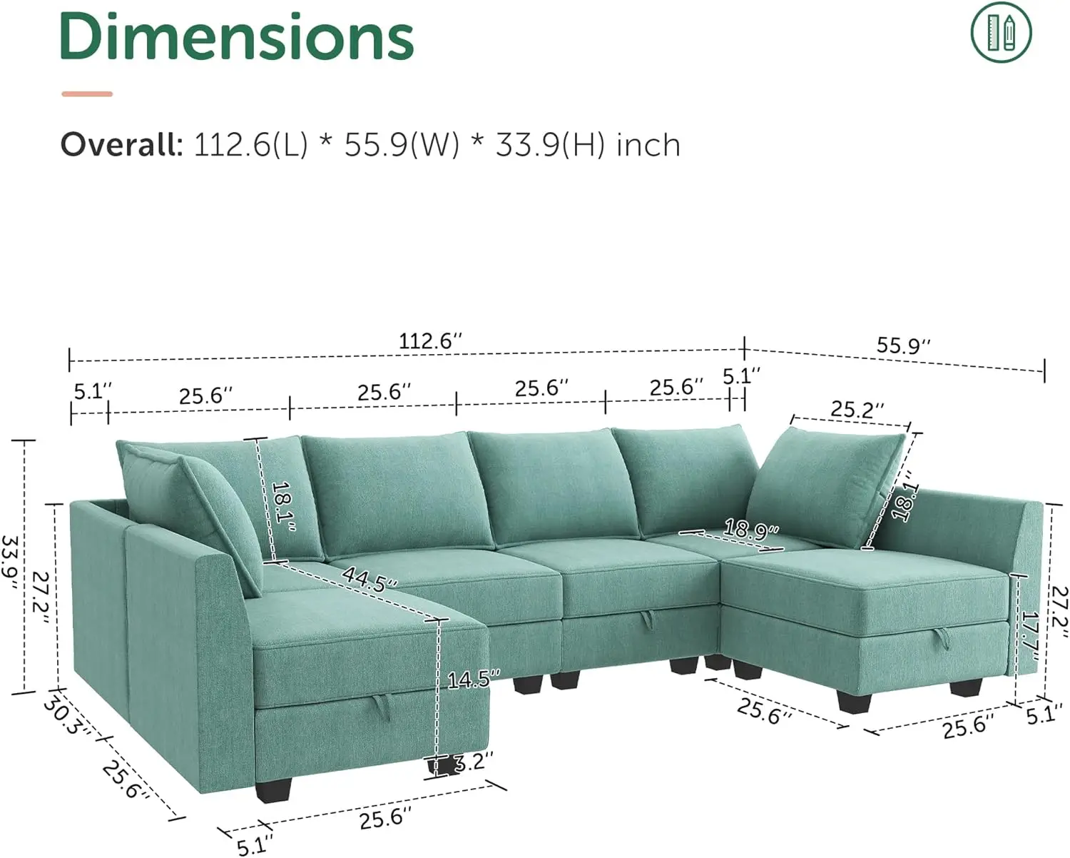 Modular Couch U-Shaped Modular Sectional Sofa, Sectional Couch with Storage Seats (U Shape Sofa-2