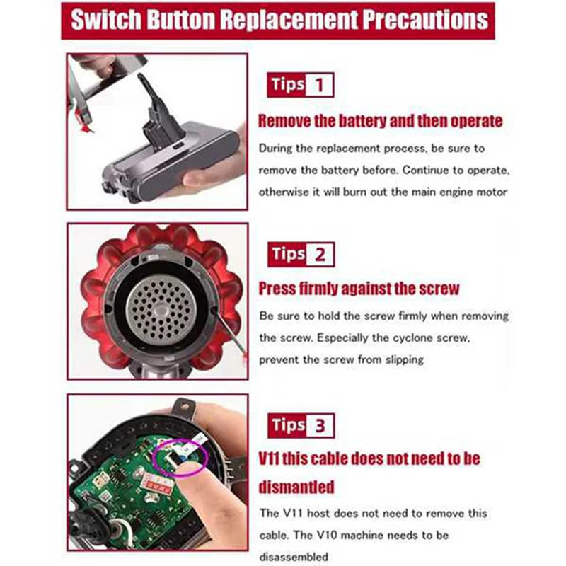 Piezas de repuesto para aspiradora Dyson V11 V10, botón de interruptor de 10 piezas, versión mejorada, disparador de potencia, botón de bloqueo