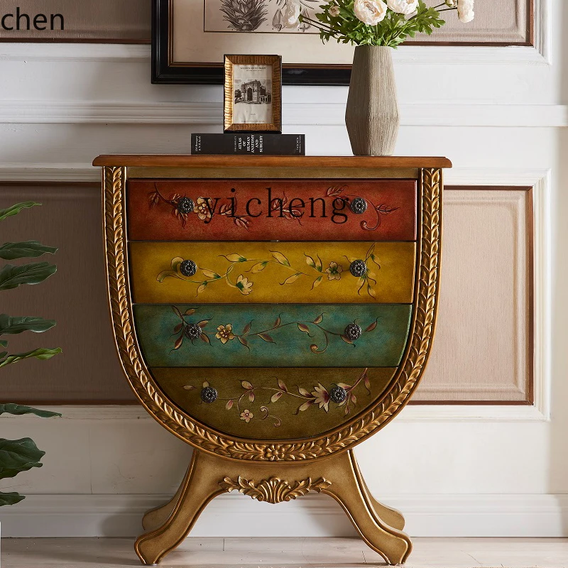 HXL country art painted solid wood surface small entrance cabinet foyer cabinet side cabinet