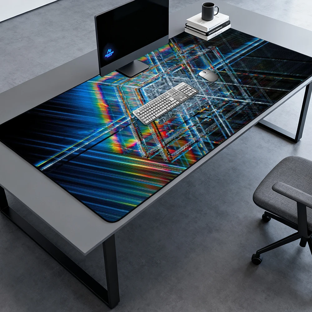 Cyberpunk Geometric Mouse Pad XXL Large Mousemat 120x60 Gaming Grid Neon Futuristic Mousepad Deskmat Room XXXL Decor Laptop