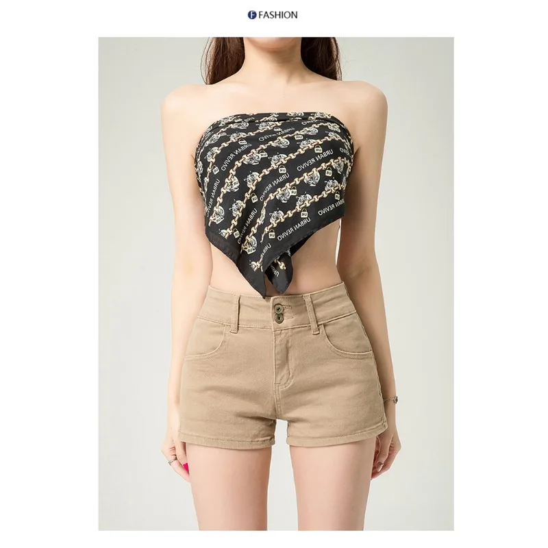 Y2k Shorts Denim Shorts Khaki Vintage High Waisted Distressed Summer Low Rise Baggy Fit For Women Retro Style