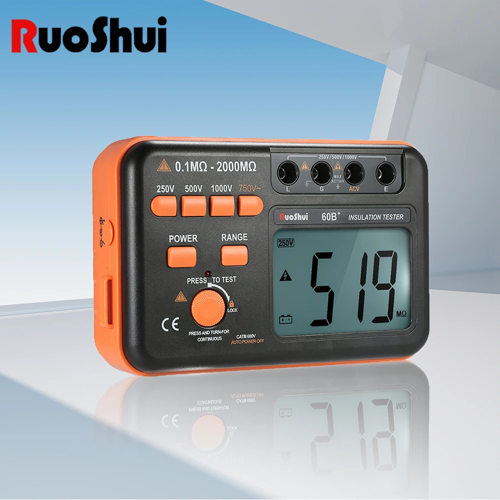 

RuoShui Digital Insulation Resistance Tester Megohm Meter DC250/500/1000V AC750V Orange Backlight Smd Earth Gauge