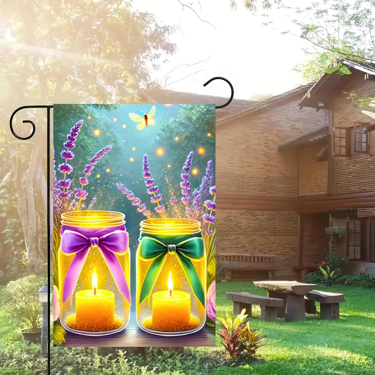 Welcome Spring Garden Flag Double Sided 12 x 18 Inch Spring Summer Flags Glow Floral Fireflies Mason Jar Flag Holiday Yard O EEZ