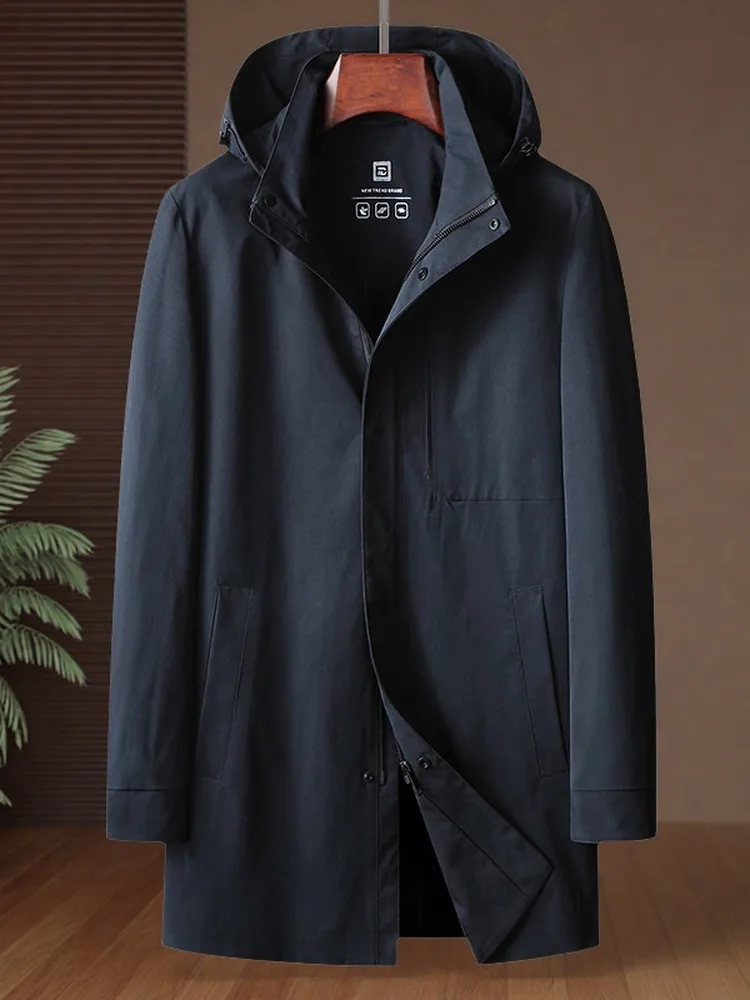 

Мужская повседневная ветровка 2025 года: новая модель для весны и осени, тонкая, с капюшоном, средней длины, из полиэфирного волокна