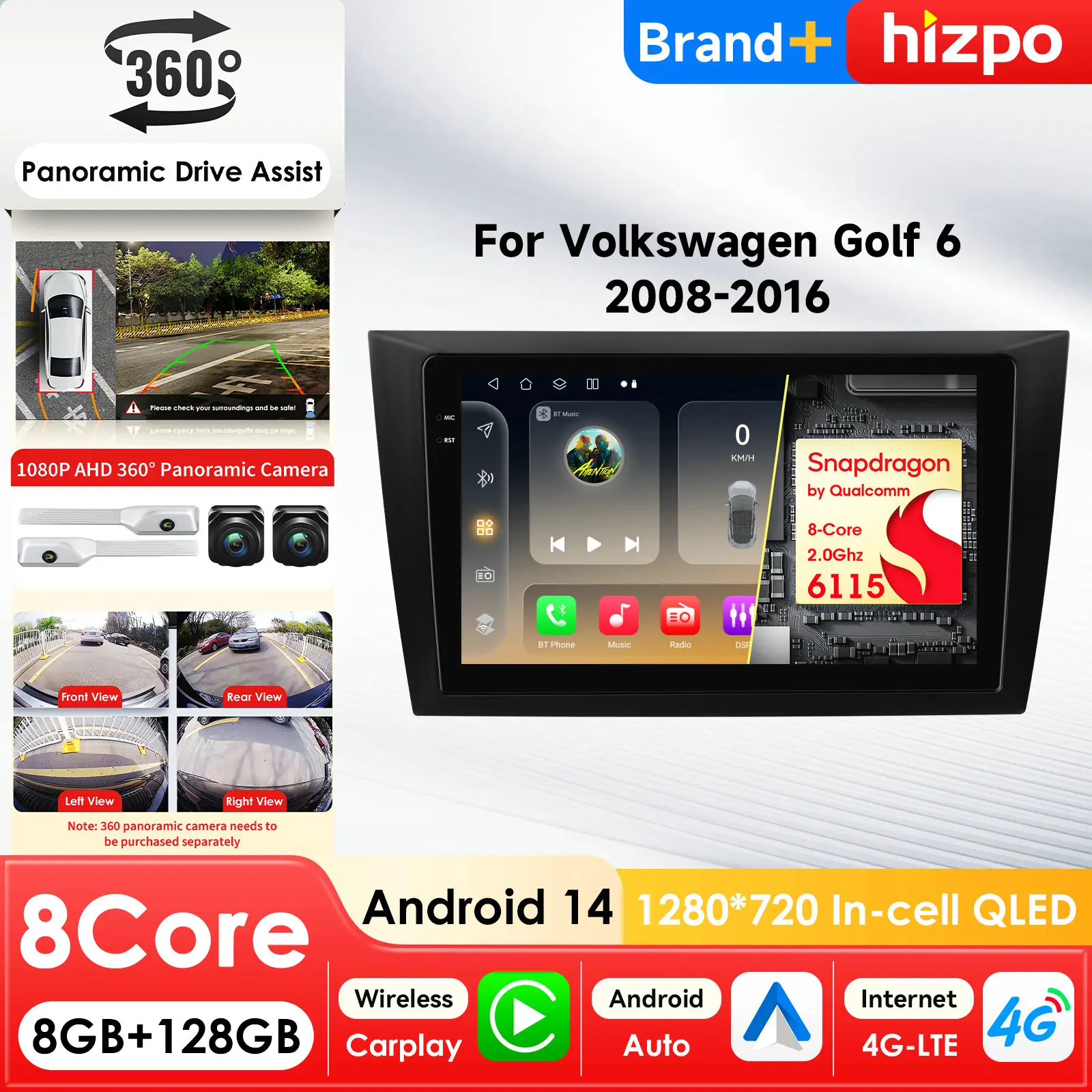 

Мультимедийный проигрыватель для автомобиля на Android для Volkswagen VW Golf 6 MK6 2008-2016 с GPS, CarPlay, 4G, AI-экраном и процессором Snapdragon