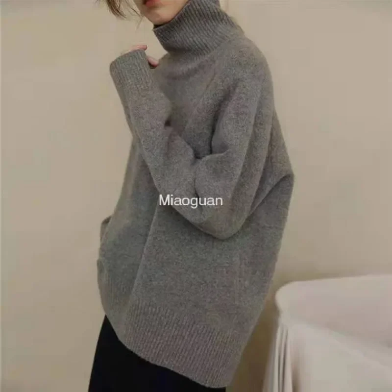 White Women\'s Turtleneck Sweater Basic Soft Red Long Sleeve Knitted Top Pullover Classic Solid Vintage Winter Sweaters for Woman