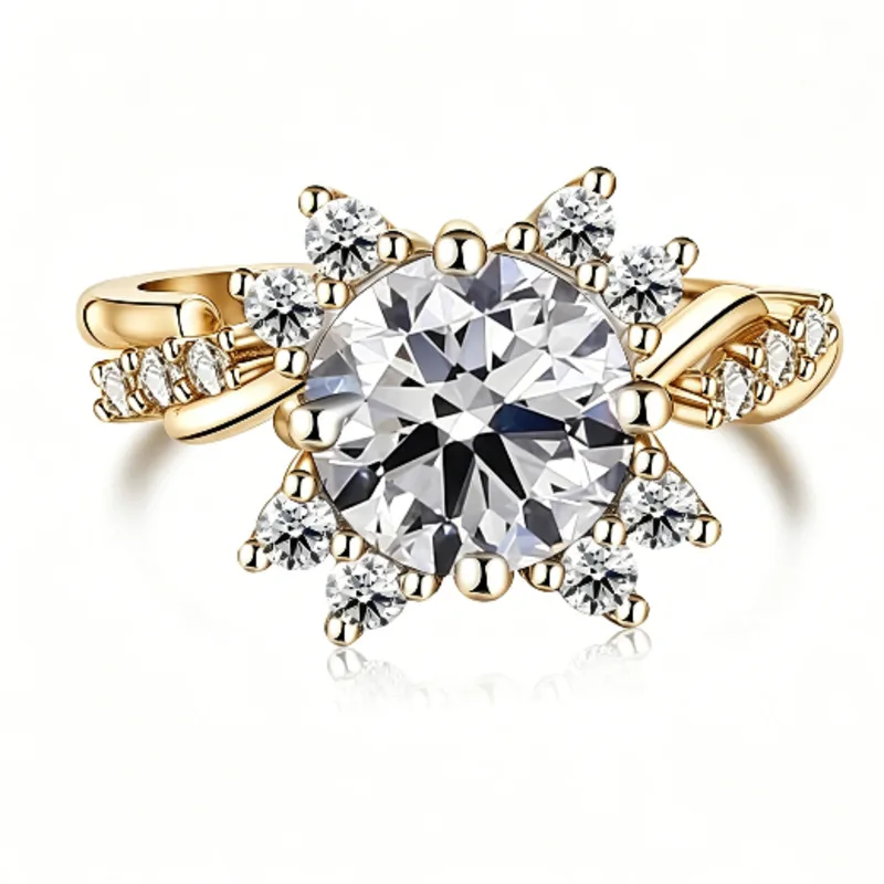 

JellyStory New Snowflake 1 Carat Moissanite Ring, Twisted Band Fashionable Simple Wedding Ring, Stackable Light Luxury Gift