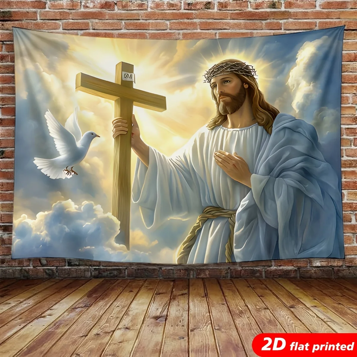 Divine Jesus Christ Cross Holy Spirit Dove Religious Tapestry Wall Hanging Polyester Banner Decor Christian Artwork Spiritual Gi