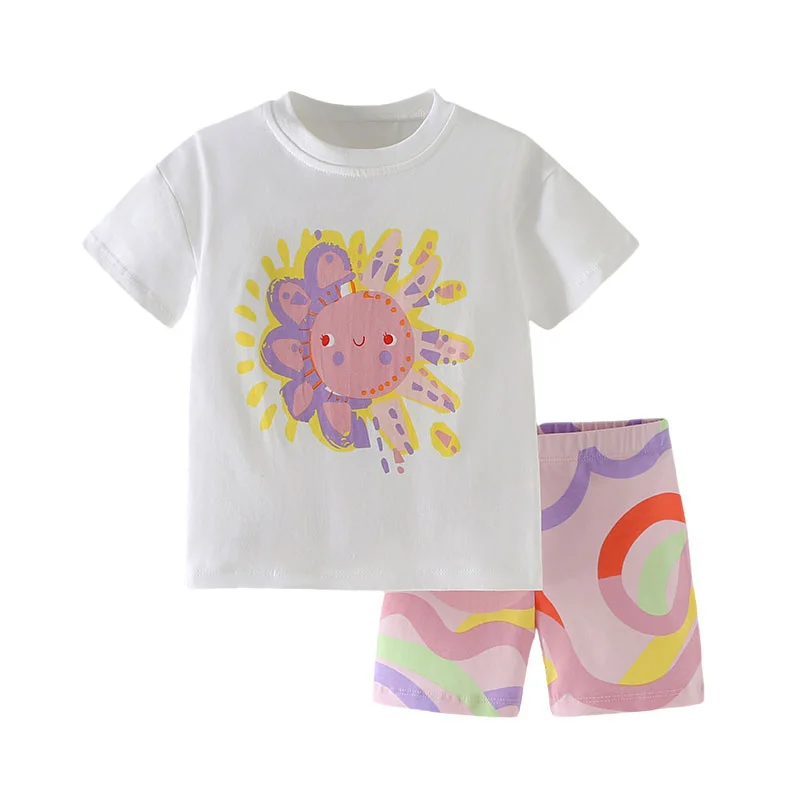 

Jumping Meters New Arrival 3-8T Kids Girls 2 PCS Sets Baby Outfits Summer Tops + Shorts Children's Clothing Set Toddler Outfits