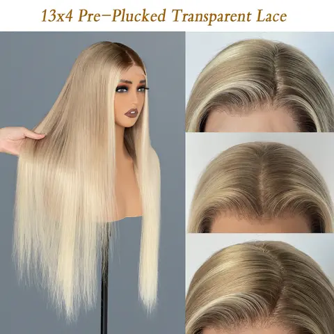 하이라이트 황혼 샴페인 Balayage 컬러 가발 200% 밀도 누드 컬러 레이스 13x4 업그레이드 레이스 가발 주입 성형 캡 가발