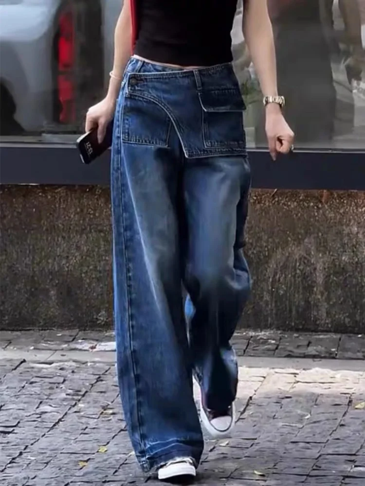 

Большие размеры, американские джинсовые джинсы, женские свободные брюки с высокой талией, прямые широкие брюки, груша, утягивающая тело, осенняя одежда
