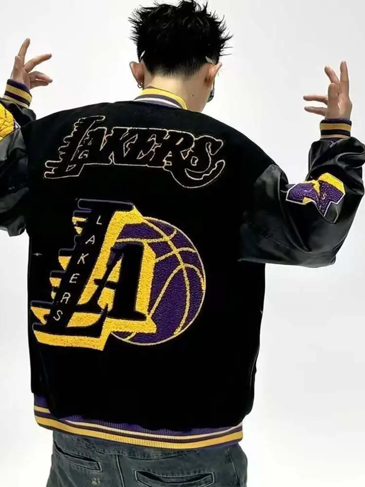 

American Sle Baseball Jaet Men's Spring Autumn Loose Fit New Version Los Angeles Lakers Trendy Top Polyester Fiber 00%