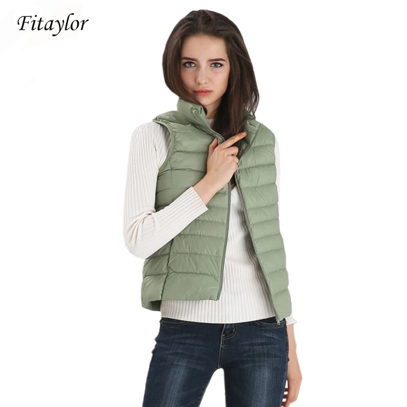 Fitaylor New Women Vests Winter Ultra Light White Duck Down Vest Female Slim Sleeveless Jacket Women Windproof Warm Waistcoat