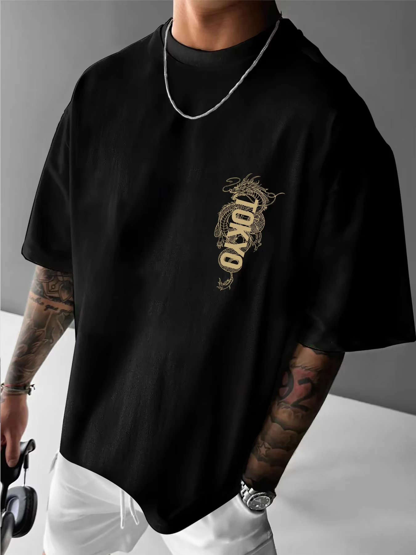 2026 Summer Men European Style New T-Shirt - Cool Hip Style - Dragon Pattern Cotton Material Suitable for Daily Casual Wear